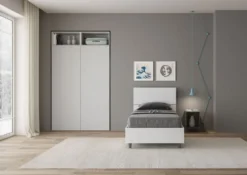 Letto 80x200cm contenitore testiera inclinata effetto legno bianco frassino LIT84