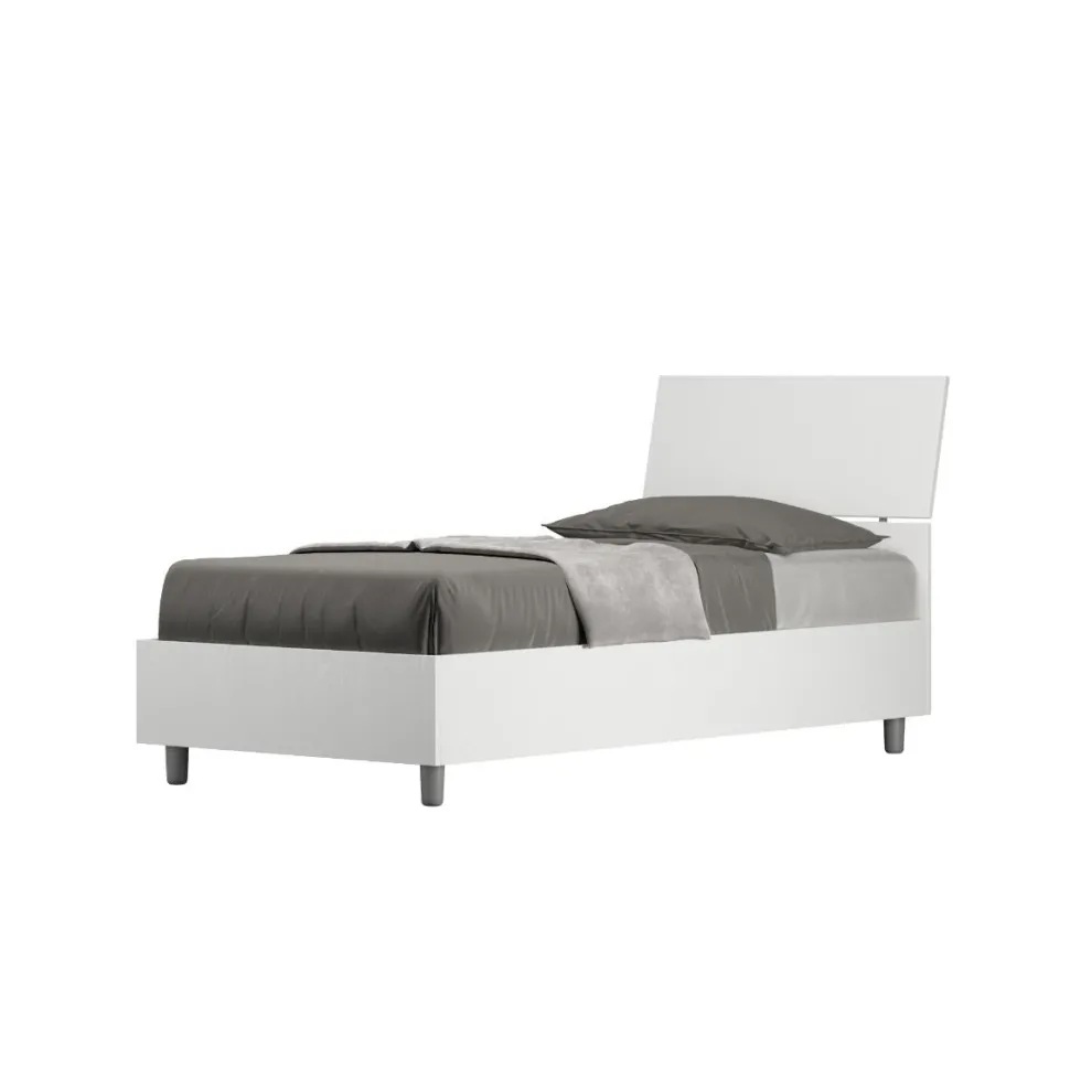 Letto 80x200cm contenitore testiera inclinata effetto legno bianco frassino LIT84