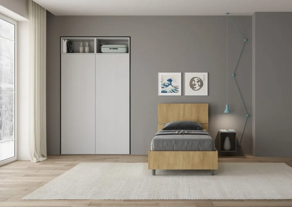 Letto 80x200cm contenitore testiera dritta effetto legno quercia LIT80