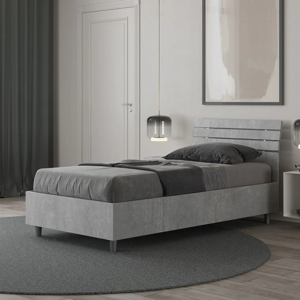 Letto 80x190cm contenitore testiera inclinata moderno cemento LIT90