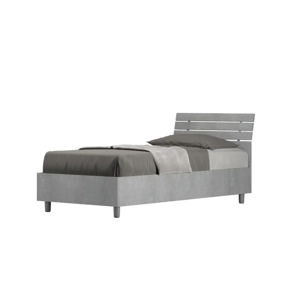 Letto 80x190cm contenitore testiera inclinata moderno cemento LIT90