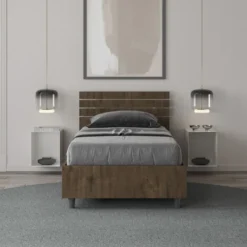 Letto 80x190cm contenitore testiera inclinata effetto legno noce LIT90