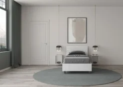 Letto 80x190cm contenitore testiera inclinata effetto legno bianco frassino LIT90