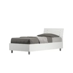 Letto 80x190cm contenitore testiera inclinata effetto legno bianco frassino LIT90