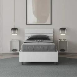 Letto 80x190cm contenitore testiera inclinata effetto legno bianco frassino LIT90