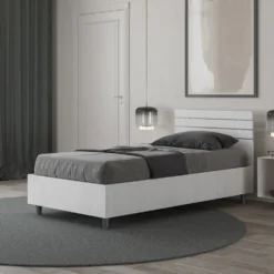 Letto 80x190cm contenitore testiera dritta legno bianco frassino LIT86