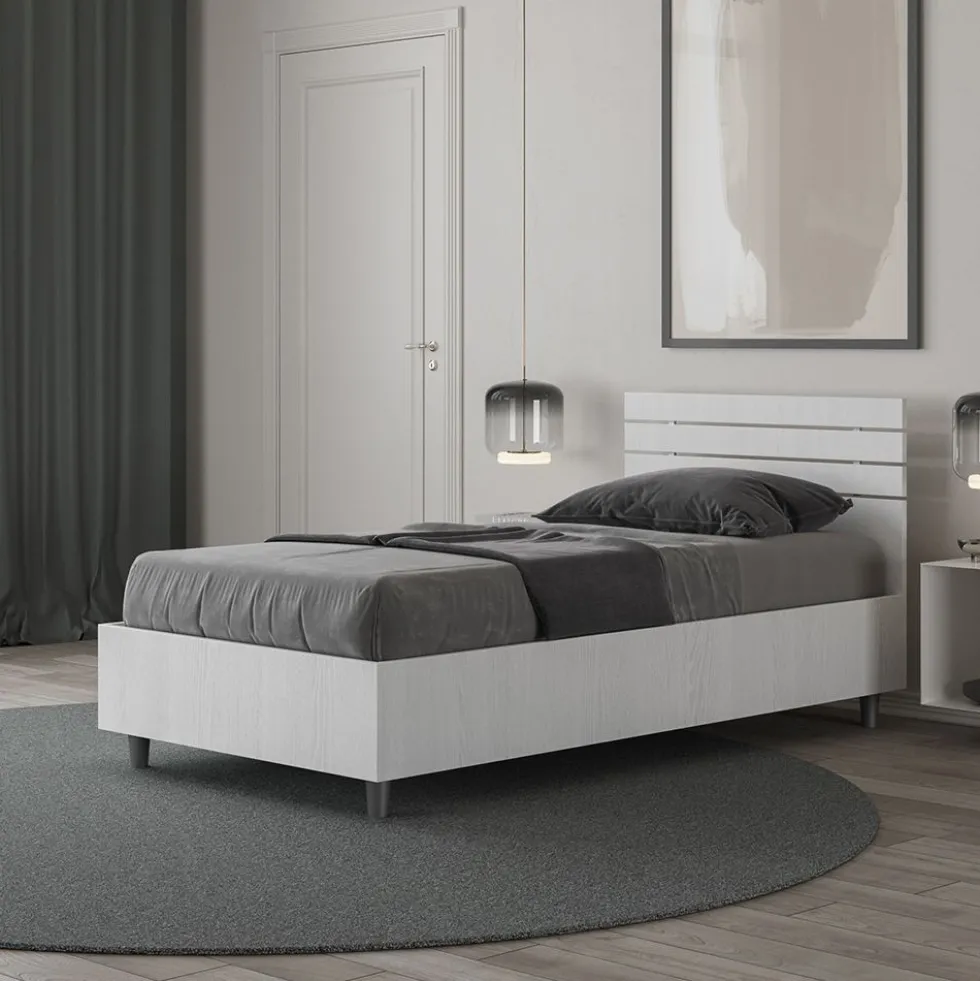 Letto 80x190cm contenitore testiera dritta legno bianco frassino LIT86