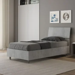 Letto 80x190cm contenitore testiera inclinata moderno cemento LIT82