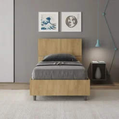 Letto 80x190cm contenitore testiera inclinata effetto legno quercia LIT82