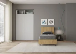 Letto 80x190cm contenitore testiera inclinata effetto legno quercia LIT82