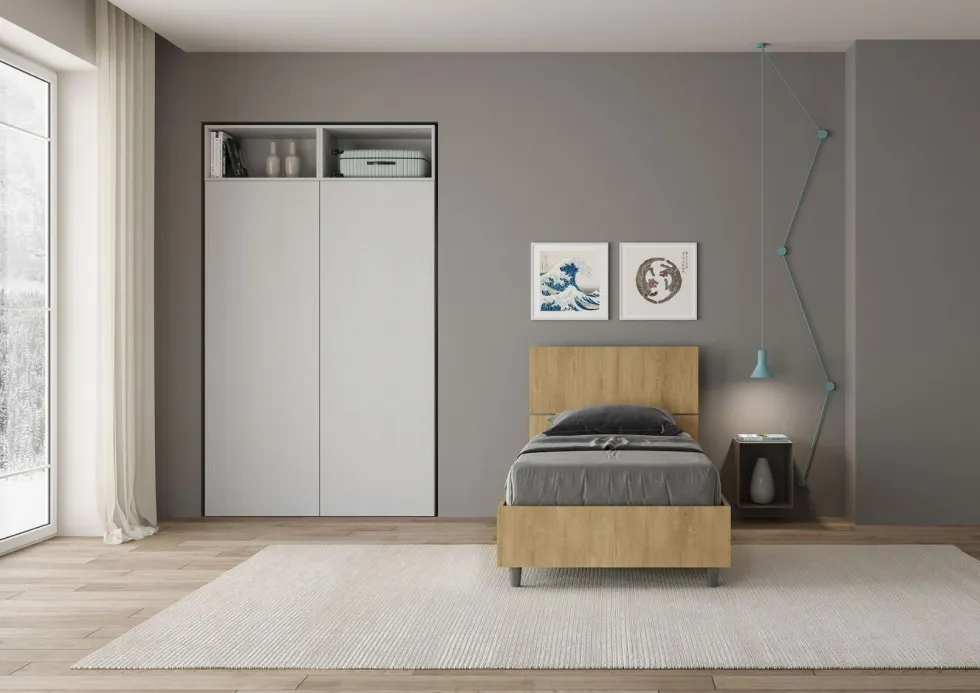 Letto 80x190cm contenitore testiera inclinata effetto legno quercia LIT82