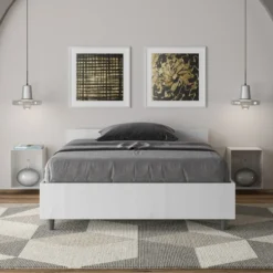 Letto 120x200cm contenitore testiera effetto legno bianco frassino LIT240
