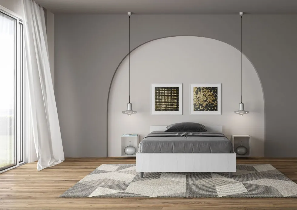 Letto 120x200cm contenitore testiera effetto legno bianco frassino LIT240