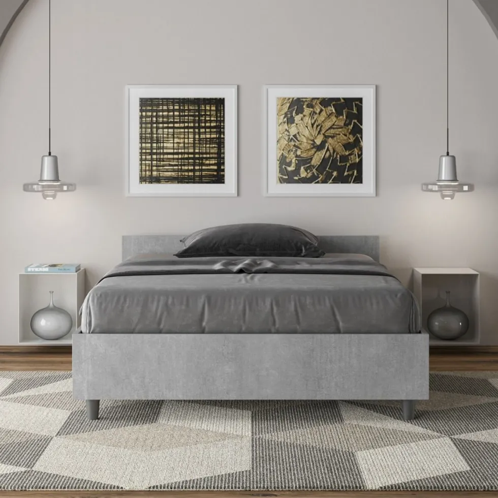 Letto 120x190cm contenitore testiera moderna cemento LIT238
