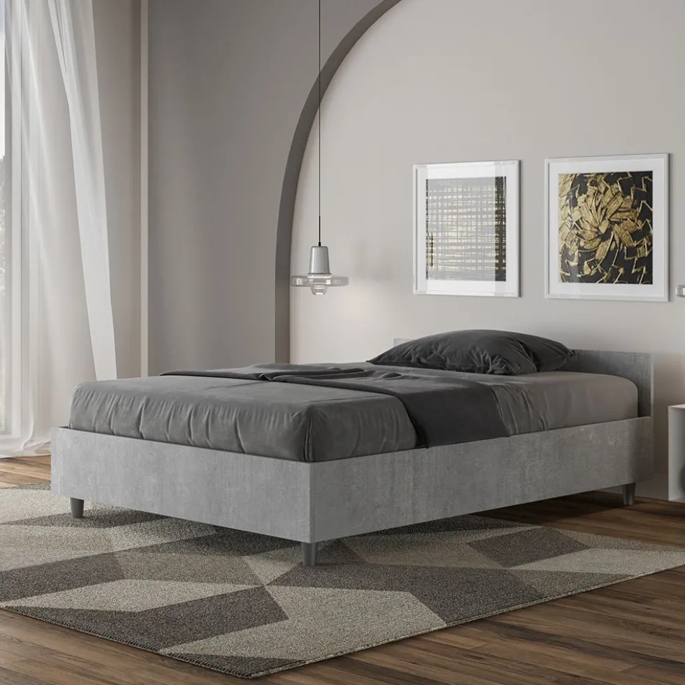 Letto 120x190cm contenitore testiera moderna cemento LIT238