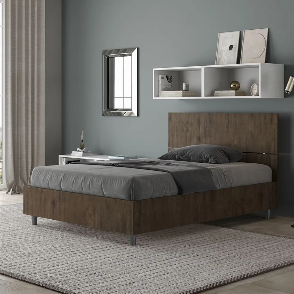 Letto 120x200cm contenitore testiera dritta noce LIT246