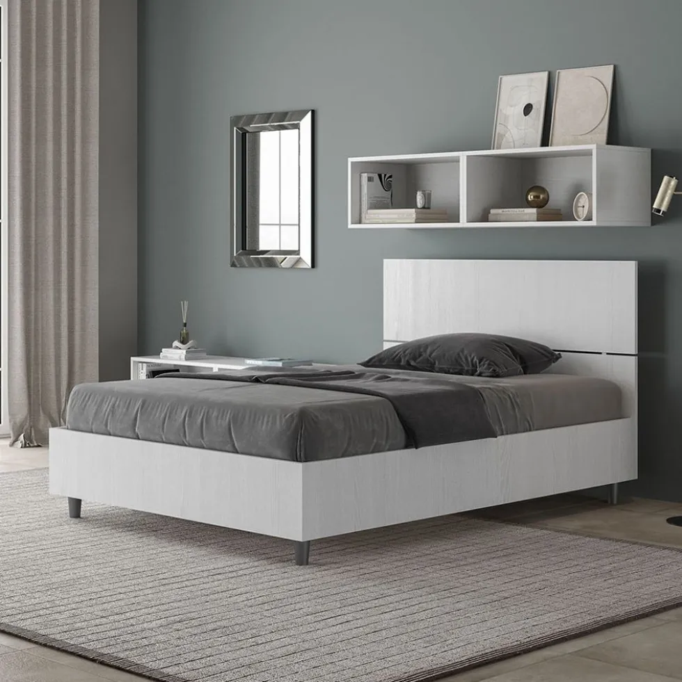 Letto 120x200cm contenitore testiera dritta bianco frassino LIT246