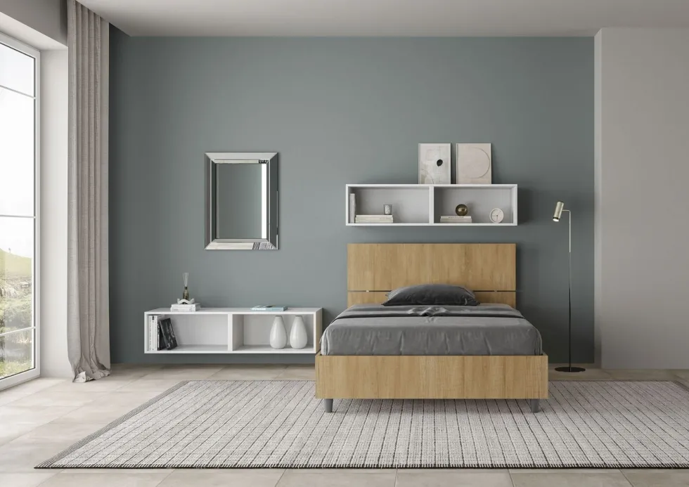 Letto 120x190cm contenitore testiera inclinata quercia LIT244