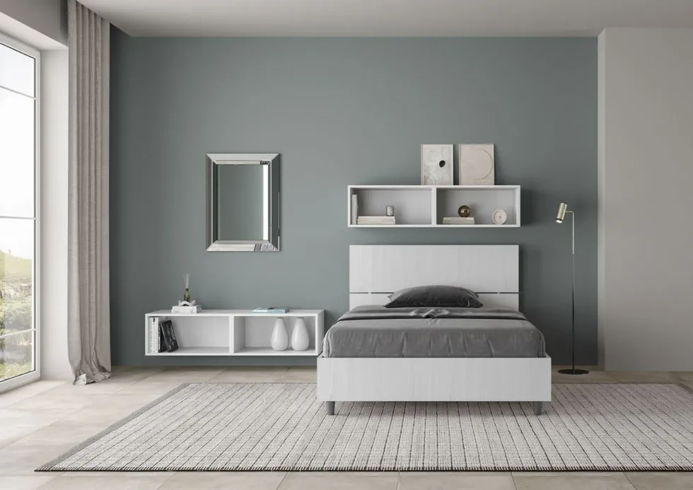 Letto 120x190cm contenitore testiera inclinata bianco frassino LIT244