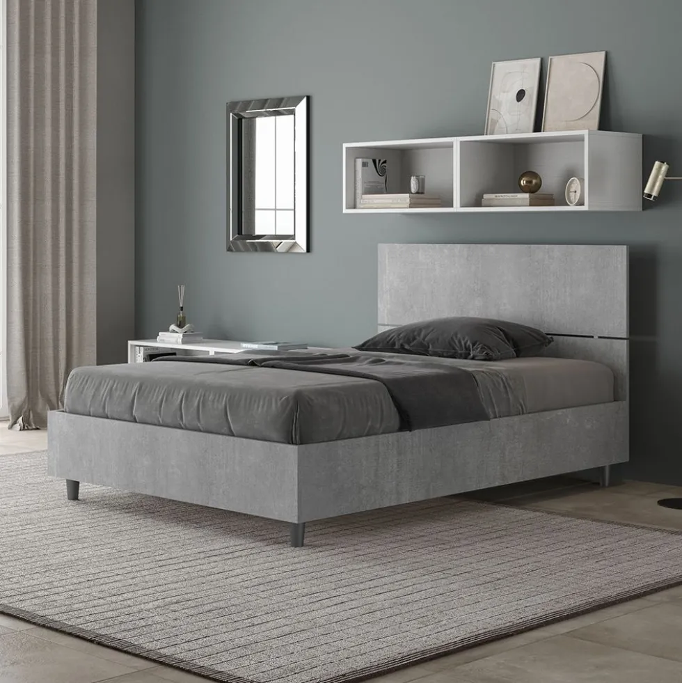 Letto 120x190cm contenitore testiera dritta cemento LIT242