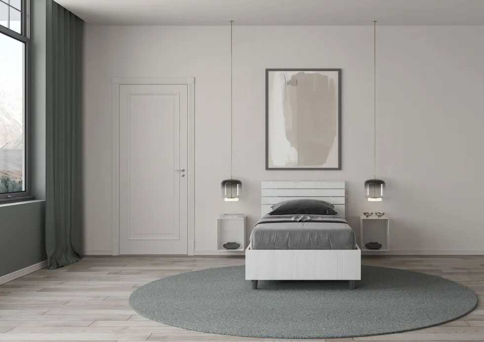 Letto 80x200cm effetto legno testiera inclinata bianco frassino LIT91