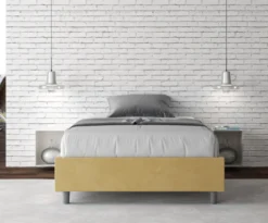 Letto 140x210cm francese sommier in microfibra ocra LIT267