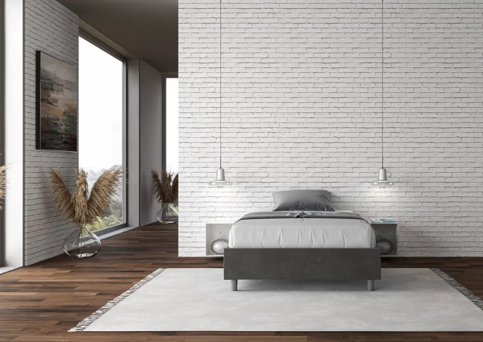 Letto 140x210cm francese sommier in microfibra grigio LIT267