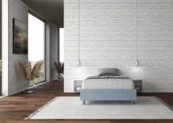 Letto 140x210cm francese sommier in microfibra azzurro LIT267