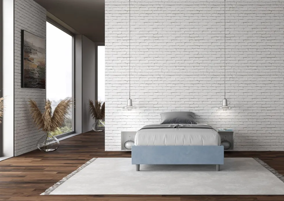 Letto 140x210cm francese sommier in microfibra azzurro LIT267