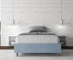 Letto 140x210cm francese sommier in microfibra azzurro LIT267