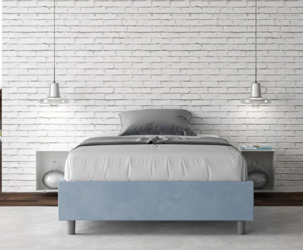 Letto 140x210cm francese sommier in microfibra azzurro LIT267