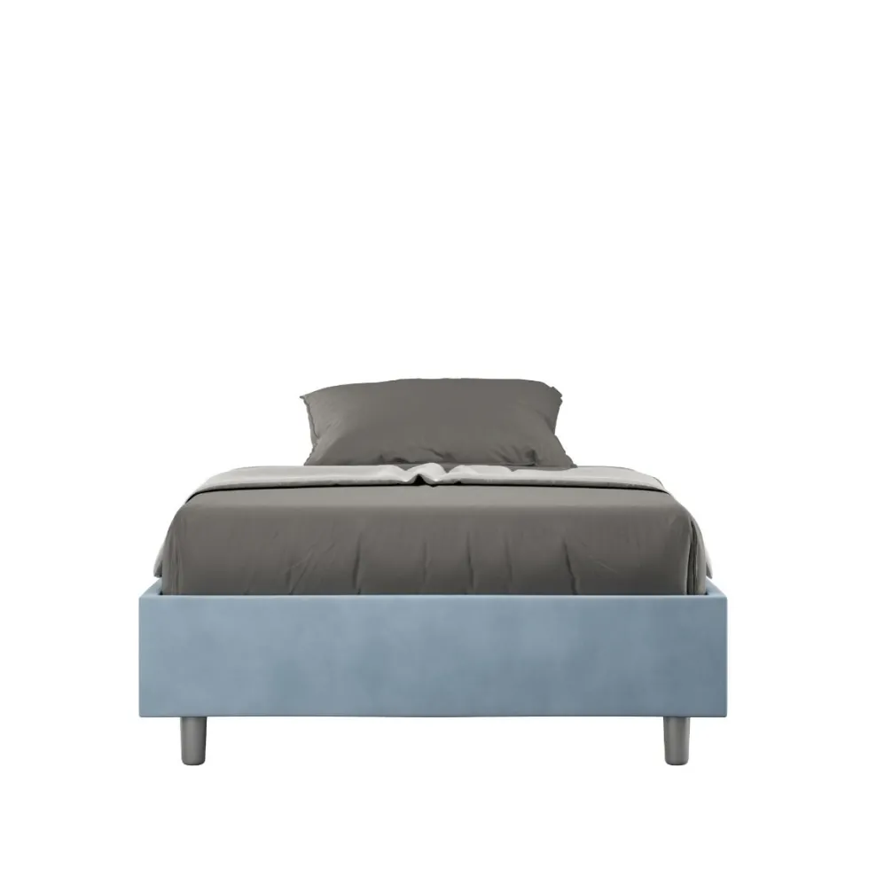 Letto 140x210cm francese sommier in microfibra azzurro LIT267