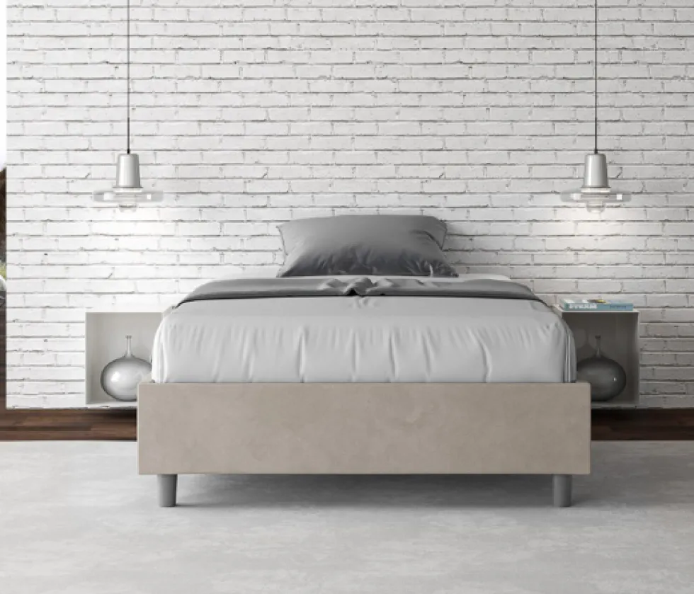 Letto 140x200cm francese sommier in microfibra sabbia beige LIT263