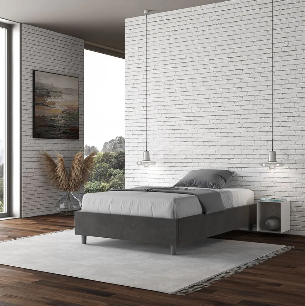 Letto 140x200cm francese sommier in microfibra grigio LIT263