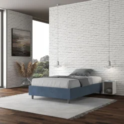 Letto 140x210cm francese sommier in microfibra blu LIT267