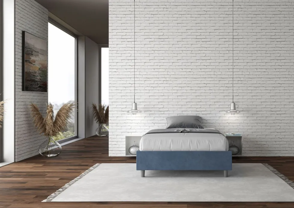 Letto 140x210cm francese sommier in microfibra blu LIT267