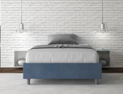 Letto 140x210cm francese sommier in microfibra blu LIT267