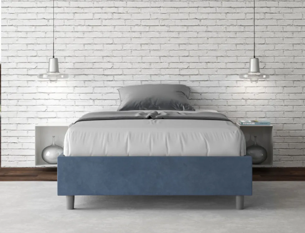 Letto 140x210cm francese sommier in microfibra blu LIT267
