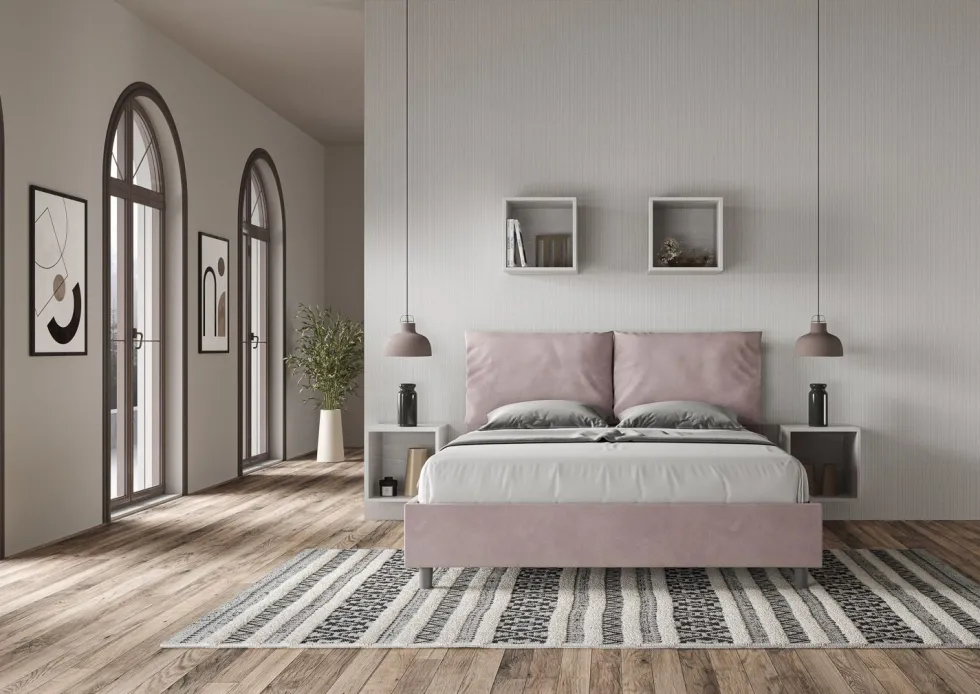 Letto 160x200cm matrimoniale con cuscino in microfibra glicine lilla LIT421