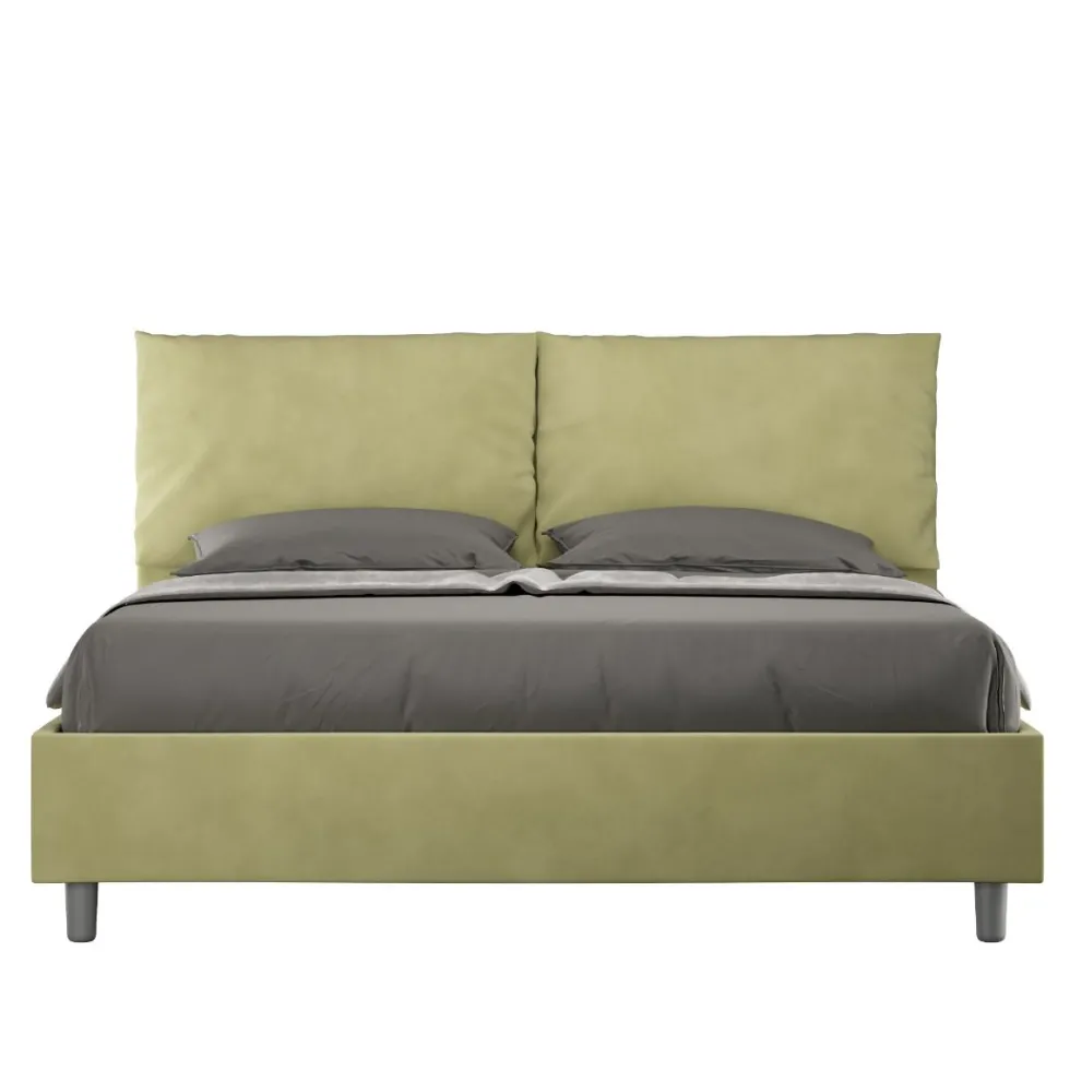 Letto 160x190cm matrimoniale con cuscino in microfibra tè verde LIT417