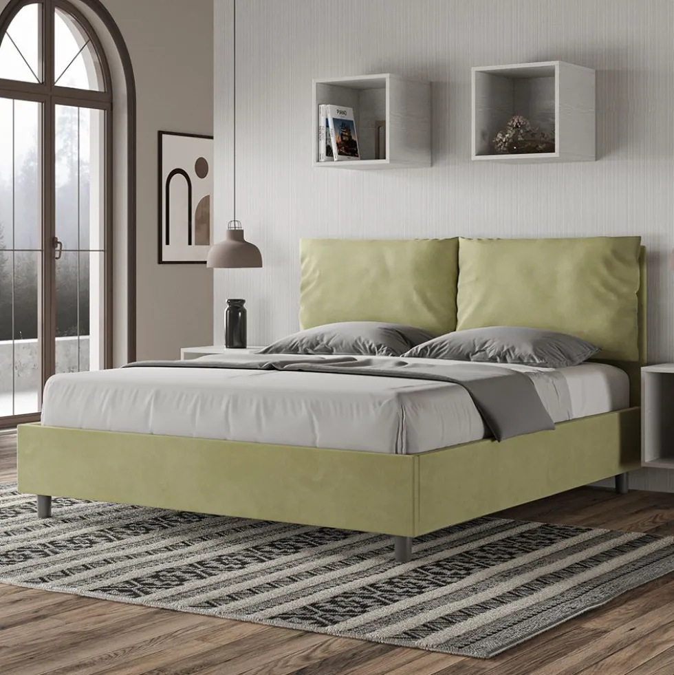 Letto 160x190cm matrimoniale con cuscino in microfibra tè verde LIT417