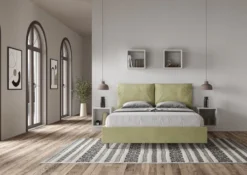 Letto 160x190cm matrimoniale con cuscino in microfibra tè verde LIT417