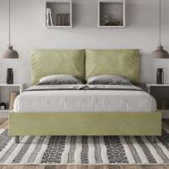 Letto 160x190cm matrimoniale con cuscino in microfibra tè verde LIT417