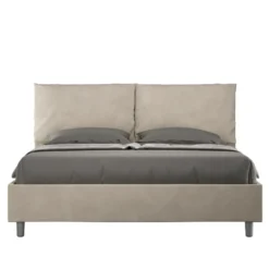 Letto 160x190cm matrimoniale con cuscino in microfibra sabbia beige LIT417