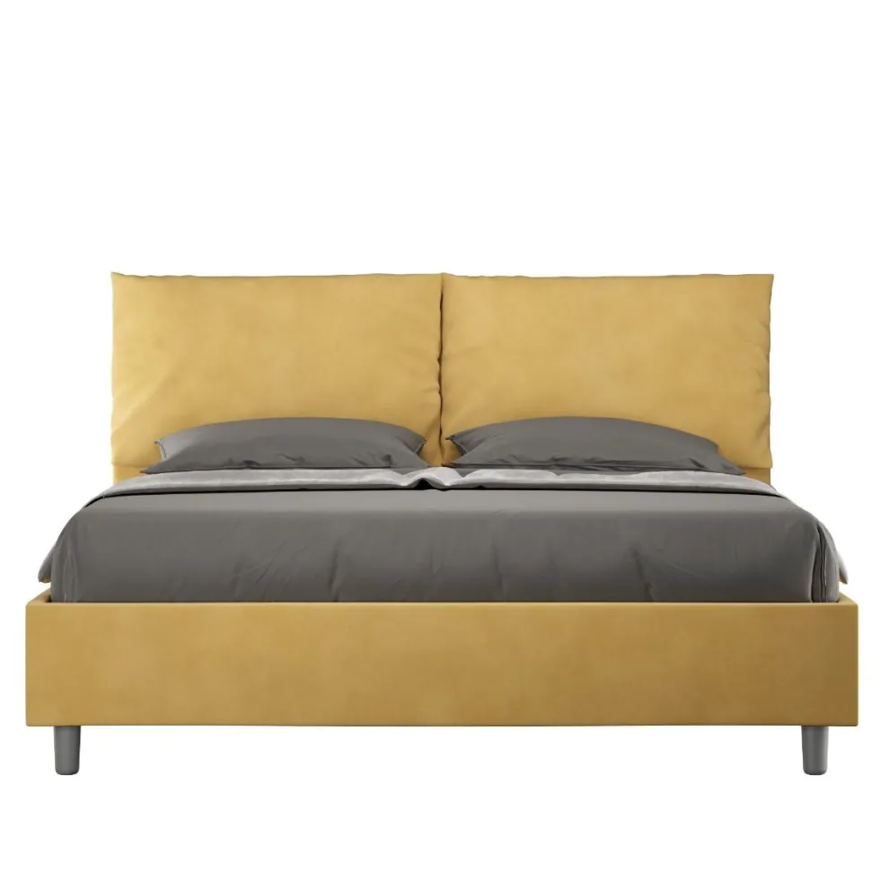 Letto 160x190cm matrimoniale con cuscino in microfibra ocra LIT417