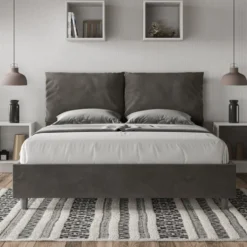 Letto 160x190cm matrimoniale con cuscino in microfibra grigio LIT417