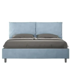 Letto 160x190cm matrimoniale con cuscino in microfibra azzurro LIT417