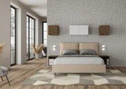 Letto 160x200cm matrimoniale con cuscino in similpelle tortora LIT419