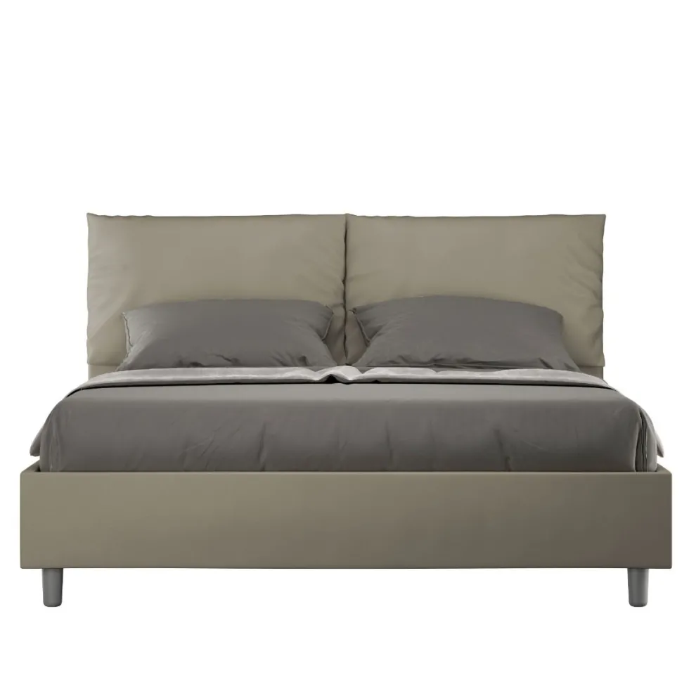 Letto 160x200cm matrimoniale con cuscino in similpelle cappuccino LIT419