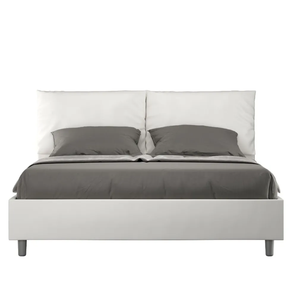 Letto 160x190cm matrimoniale con cuscino in similpelle bianco LIT415